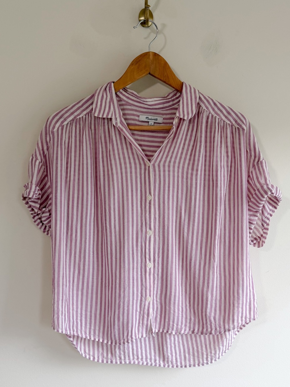 Madewell Pink & White Vertical Stripe Button-Down Shirt